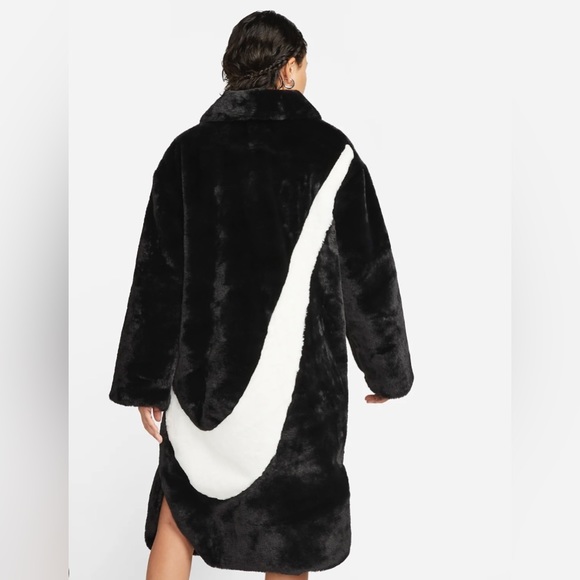 Nike Jackets & Blazers - Full length faux fur Nike swoosh emblem coat